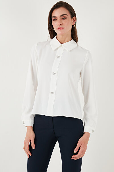 Lela Taşlı Regular Fit Gömlek Yaka Fermuarlı Bluz BLUZ 611BZ0493