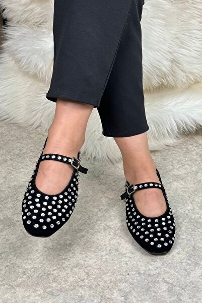 Nstil Women's Daily Jewelled Ballerinas - Adjustable Buckle, Single Band, Low Heel and Pointed Toe 301