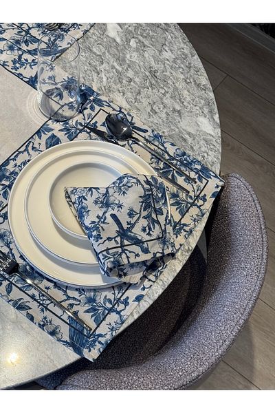 Heriya Set of 6 Linen Pamira Patterned American Serving and Napkin - 45X30/30X30
