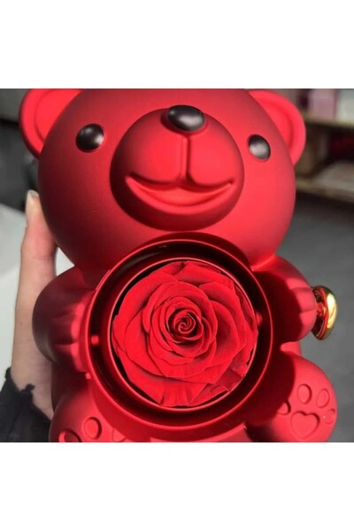 Cherry Güllü Ayıcık Yüzük Kutusu - Mekanizmalı Yüzük Kutusu( Ithal)