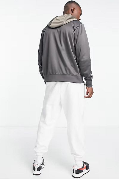Nike Мъжки суитшърт с качулка и цип, бежово-сив, с повтаряща се графика Sportswear