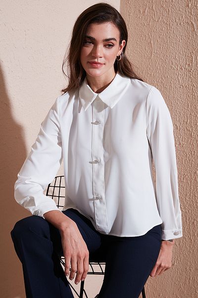Lela Stoned Regular Fit Πουκάμισο γιακά Μπλούζα με φερμουάρ ΜΠΛΟΥΖΑ 611BZ0493