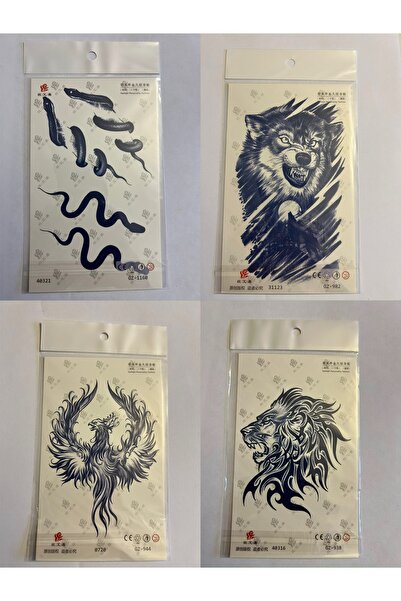 Airbrush Tattoo Yılan Kurt 3 Hafta Kalıcı 4 Adet Birden Yapıştırma Geçici Döv...