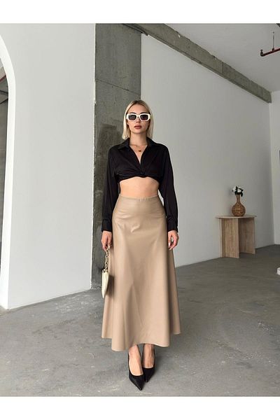 Jeevee Maxi Length Bell Leather Skirt