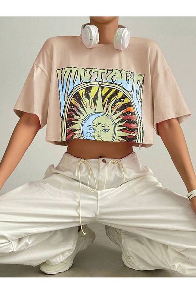 mercoledi Tricou casual oversize cu imprimeu Crop