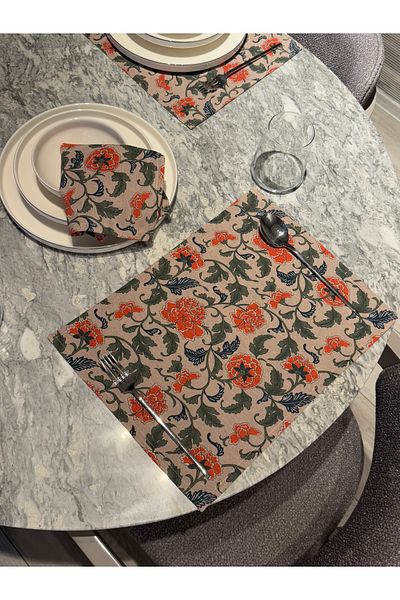 Heriya 6-частичен ленен сервиз и салфетки с шарка Havin - 45x30-30x30