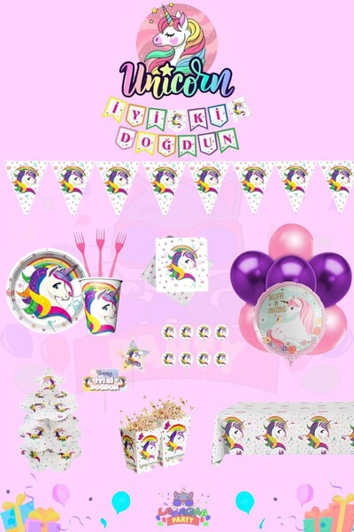LASAGNA STORE Set de petrecere de aniversare ultra-lux Unicorn pentru 8 persoane