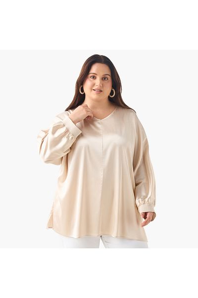 Ulla Popken 34 SLEEVE SATIN V NECK BLOUSE