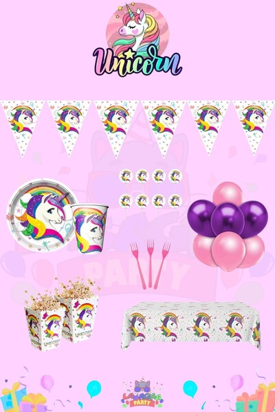 LASAGNA STORE Set de petrecere de aniversare Unicorn pentru 8 persoane