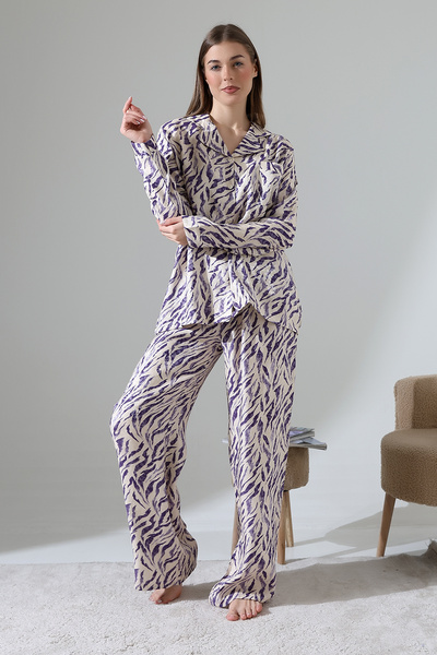 LİKAPA LİKAPASHOP VİSKON JAKARLI UZUN KOL PİJAMA TAKIMI