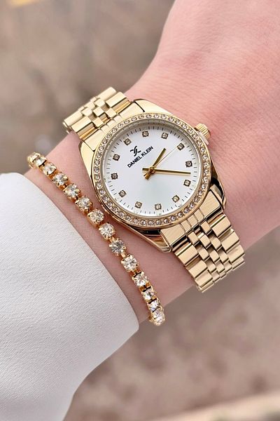 Daniel Klein Women's Wrist Watch and Bracelet with Gold Color Adjustable Cord