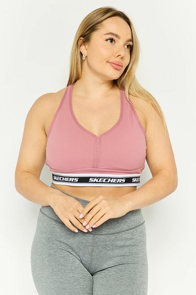 SKECHERS Women Brand Logo Padded Sports Bra, Old Rose