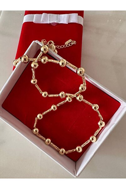 Esmeray Aksesuar Vip Çelik Gold Renk Antialerjik Sıralı Top Kolye Uzunluk Min...