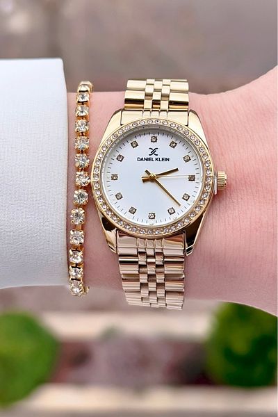 Daniel Klein Women's Wrist Watch and Bracelet with Gold Color Adjustable Cord