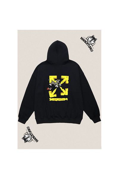 MarkaTurko Street Style Special Design Back Printed Black Hooded Unisex Sweatshirt 5050-57S