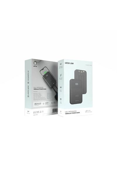 Green Lion 3 In 1 Integrated 10000Mah Power Bank With 15W Wireless Fast Charger - Bla