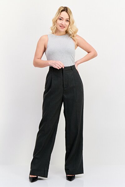 Scotch & Soda Women Regular Fit Striped Wide Leg Pants, Charcoal