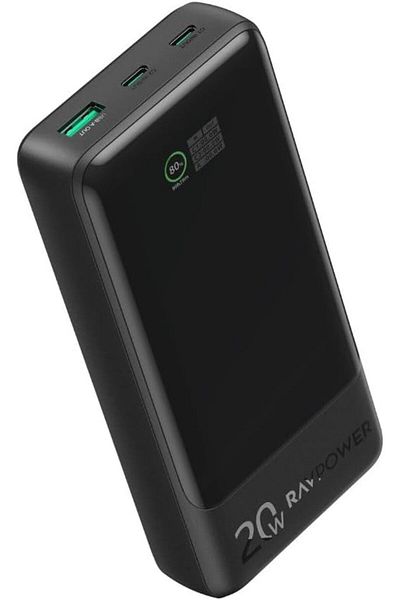 RavPower PD Pioneer 20W 3 Ports Power Bank with Smart Digital Display (20000mAh)