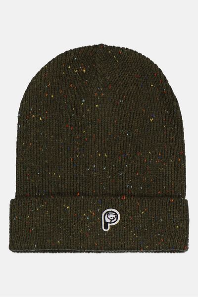 Penfield Men Embroidered Logo Knitted Beanie, Olive Combo