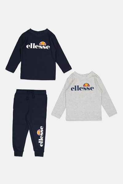 Ellesse سويت شيرت وبنطلون رياضي بشعار العلامة التجارية للأولاد الصغار، 3 قطع، أزرق داكن