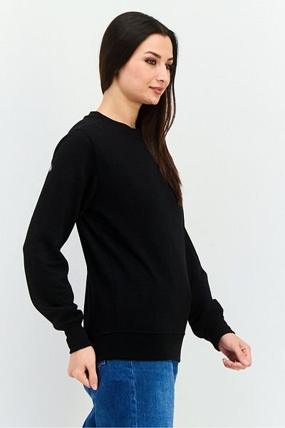 Juice Women Crew Neck Plain Sweatshirt, Black