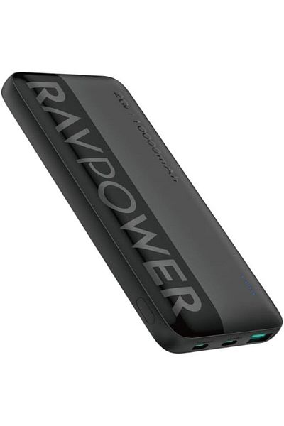 RavPower PD 20W 10000mAh 3-Port Power Bank, Fast Charging, Universal Compatibility, Black