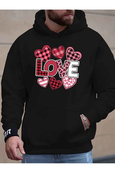 LAND MODA Oversize Sweatshirt with Hood - Love Printed