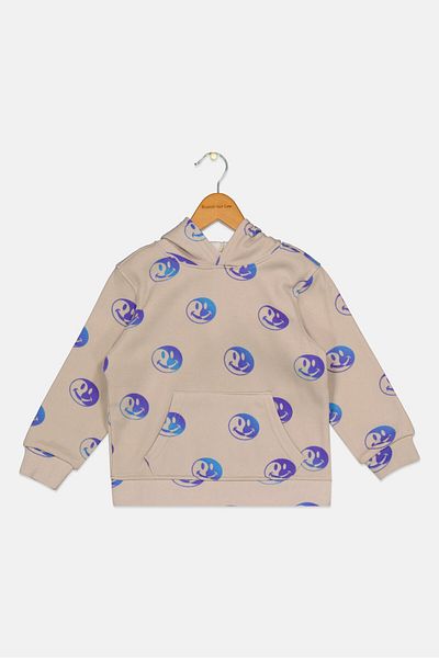 Brooklyn Toddlers Boy Hooded Neck Long Sleeve Graphic Print Sweatshirt, Beige