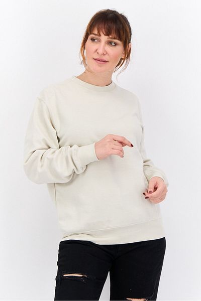 Juice Women Crew Neck Solid Long Sleeves Sweatshirt, Off White