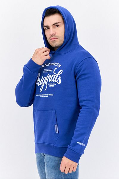 Crosshatch Men Hooded Graphic Print Long Sleeves Sweatshirt, Blue