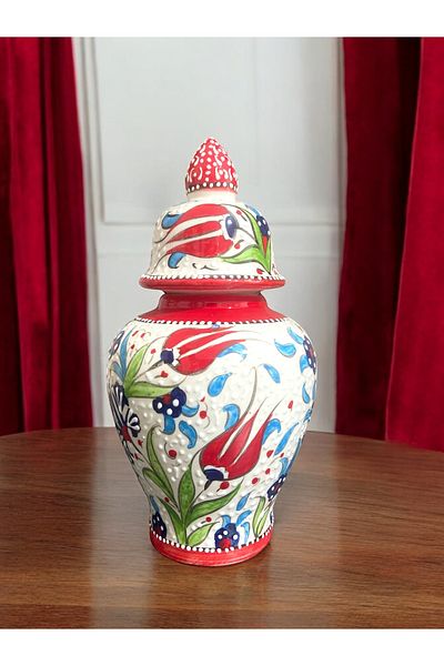 STORESZA Handmade Tile Cube Vase with Tulip Motif - 25cm