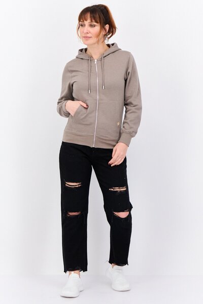 Juice Women Hooded Brand Logo Long Sleeve Sweatshirt, Khaki