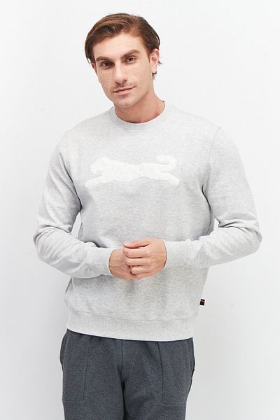 Le tigre Men Crew Neck Long Sleeve Brand Logo Sweatshirt, Grey