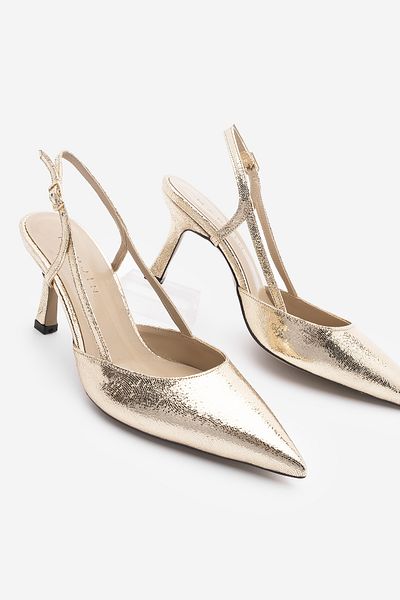 Marjin Suder Gold – Damen-Stiletto-Schuhe mit offenen Seiten, spitzer Zehenpartie und klassischem Absatz
