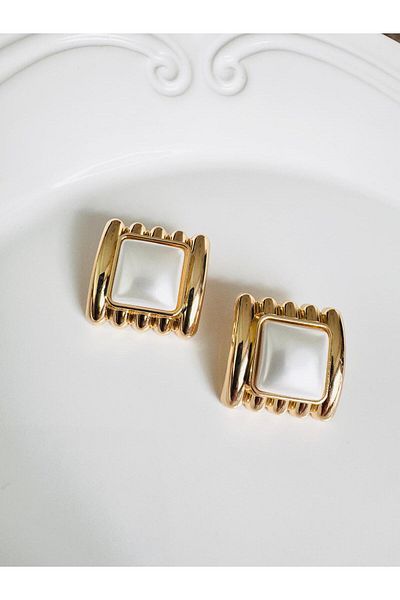 DEVİ fashion Burgundy Square Vintage Striped Earrings 3 cm