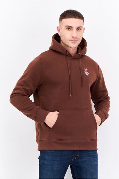 Members Only Men Embroidered Logo Long Sleeves Hoodie, Brown