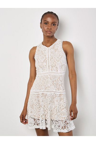 Apricot Hochgeschlossenes Spitzen-skaterkleid