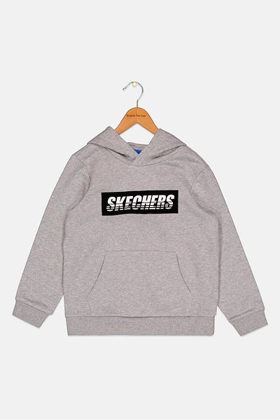 SKECHERS Kids Boy Sportswear Fit Long Sleeves Brand Logo Hooded Sweatshirt, Grey