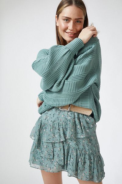 citystyle Cardigan de damă tricotat cu mânecă cu balon, ocazional, verde