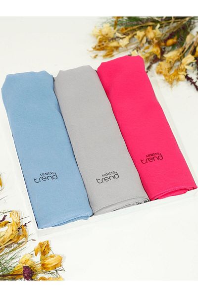 Armine Trend Crinkle Chiffon Shawl - Atskrn - Set of 3 - Gray, Sky Blue, Fuchsia