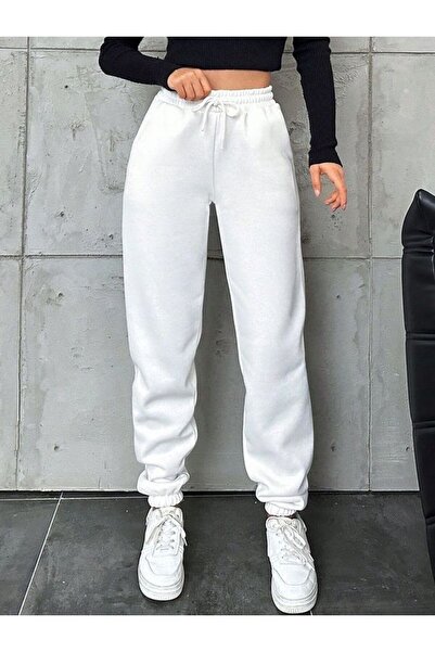 THE WHITE Γυναικείο παντελόνι αθλητικό λευκό Jogger με λάστιχο στο κάτω μέρος