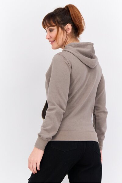 Juice Women Hooded Brand Logo Long Sleeve Sweatshirt, Khaki