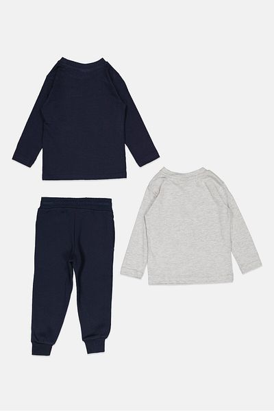 Ellesse سويت شيرت وبنطلون رياضي بشعار العلامة التجارية للأولاد الصغار، 3 قطع، أزرق داكن