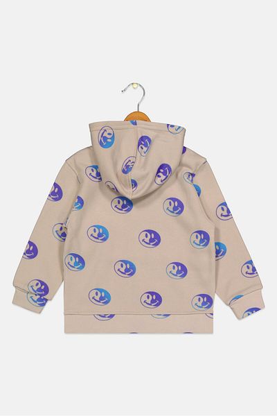 Brooklyn Toddlers Boy Hooded Neck Long Sleeve Graphic Print Sweatshirt, Beige