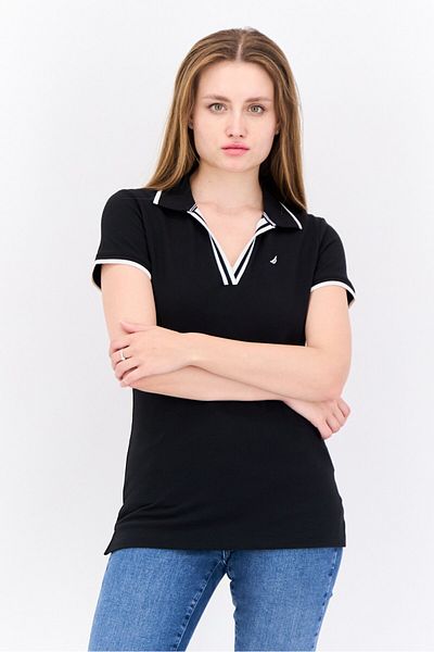 Nautica Women Regular Fit Short Sleeve Brand Logo Polo Shirt, Black