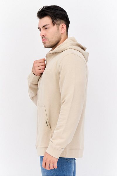 Crosshatch Men Embroidered Long Sleeves Hooded Sweatshirt, Beige