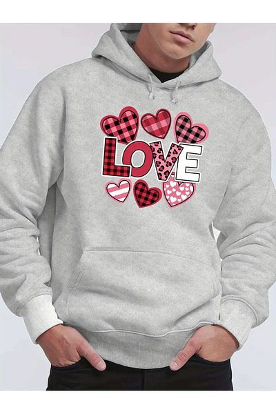 LAND MODA Oversize Sweatshirt with Hood - Love Printed