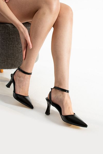 HVZ Exclusive Pantofi cu toc pentru femei din piele lacuita neagra (8CM)