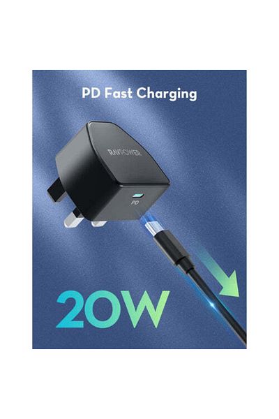 RavPower 20W PD Fast Charging USB-C Wall Charger With Type-C to Type-C Charging Cable, Black