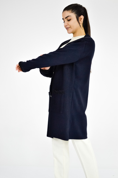 Tuğra Сім Детальний трикотажний довгий піджак